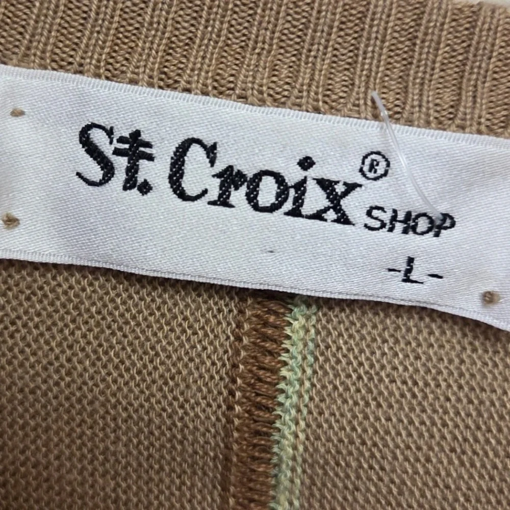 Vintage 80s St Croix Wave Knit‎ Sweater Mens L Textured Stripe Beige Blue Made